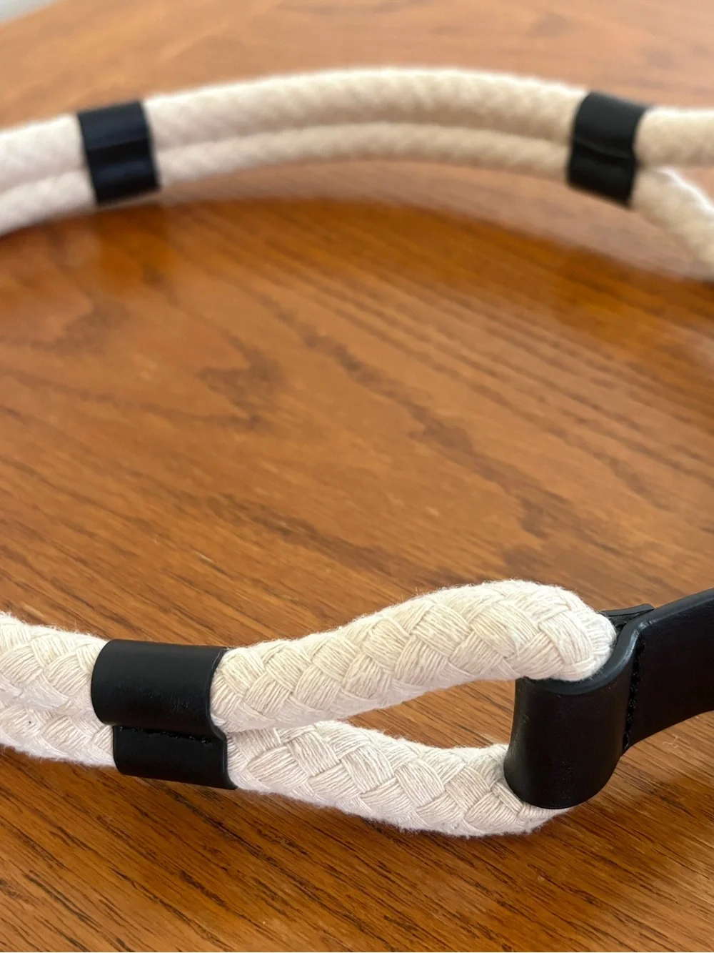 ZARA Woven Rope Belt,Faux Leather Details, Black and White, Size S